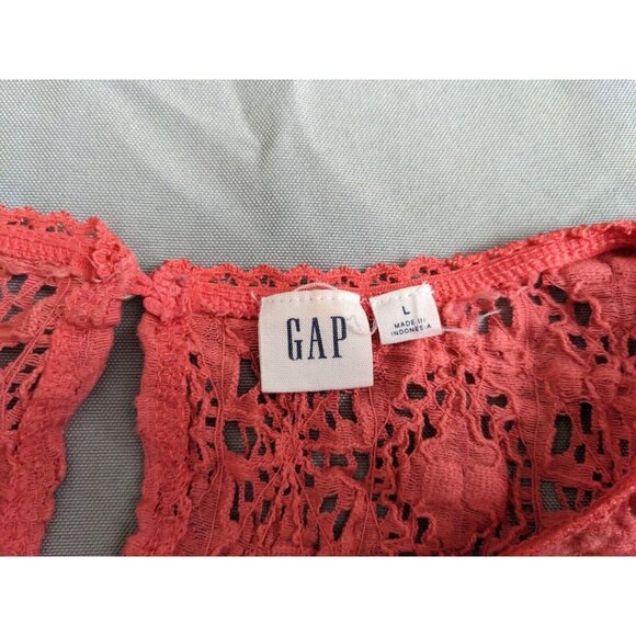 Gap Top Pink Crochet Textured Long Sleeve Y2K Cotton Pullover Womens Size L - Picture 3 of 8
